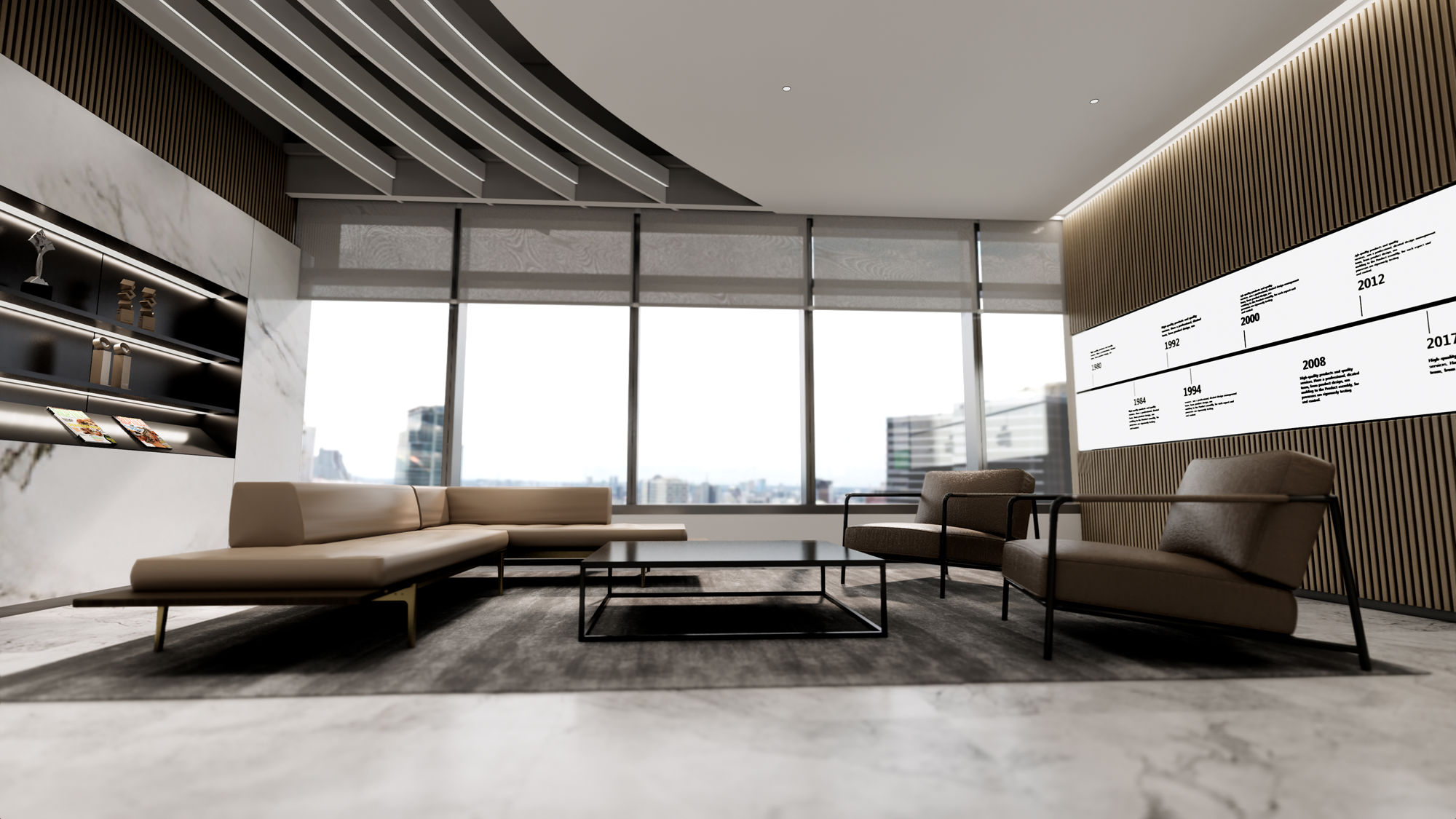 Executive waiting lounge with city views