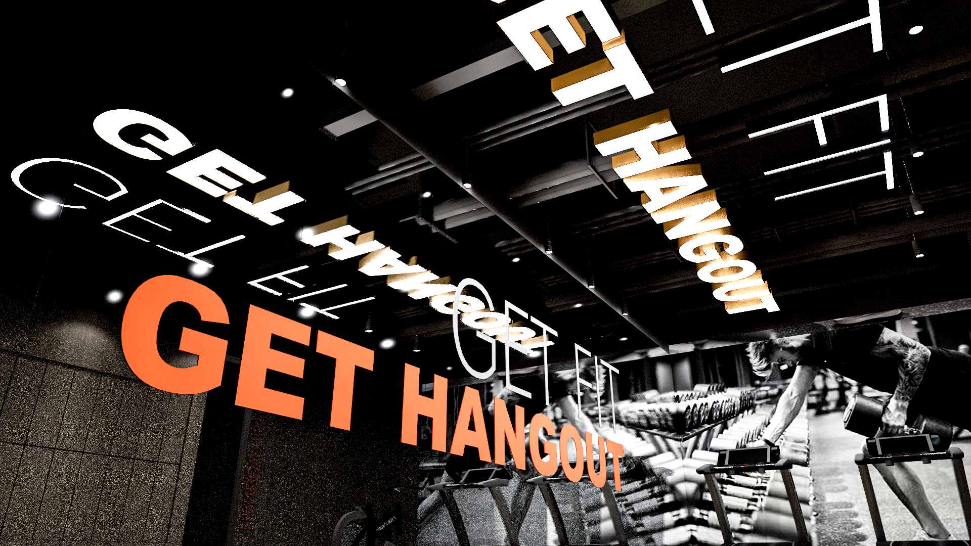 Graphic coworking gym and fitness studio