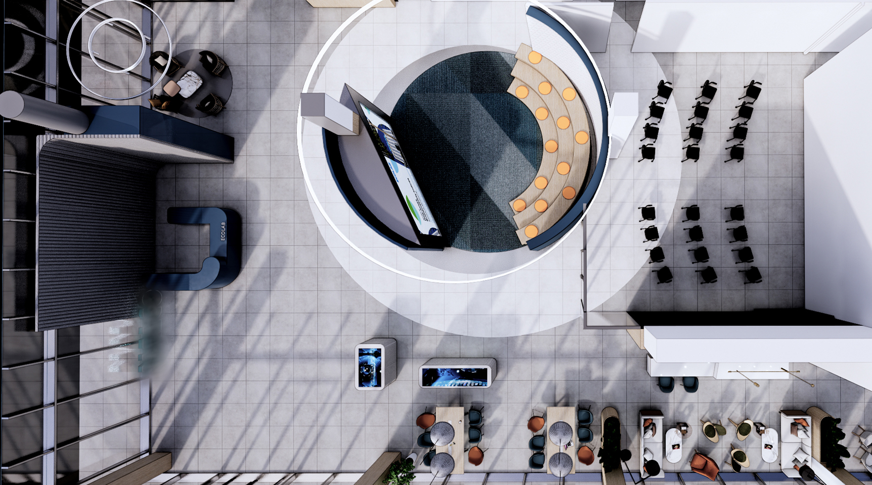 Top view of the central atrium and circular presentation space