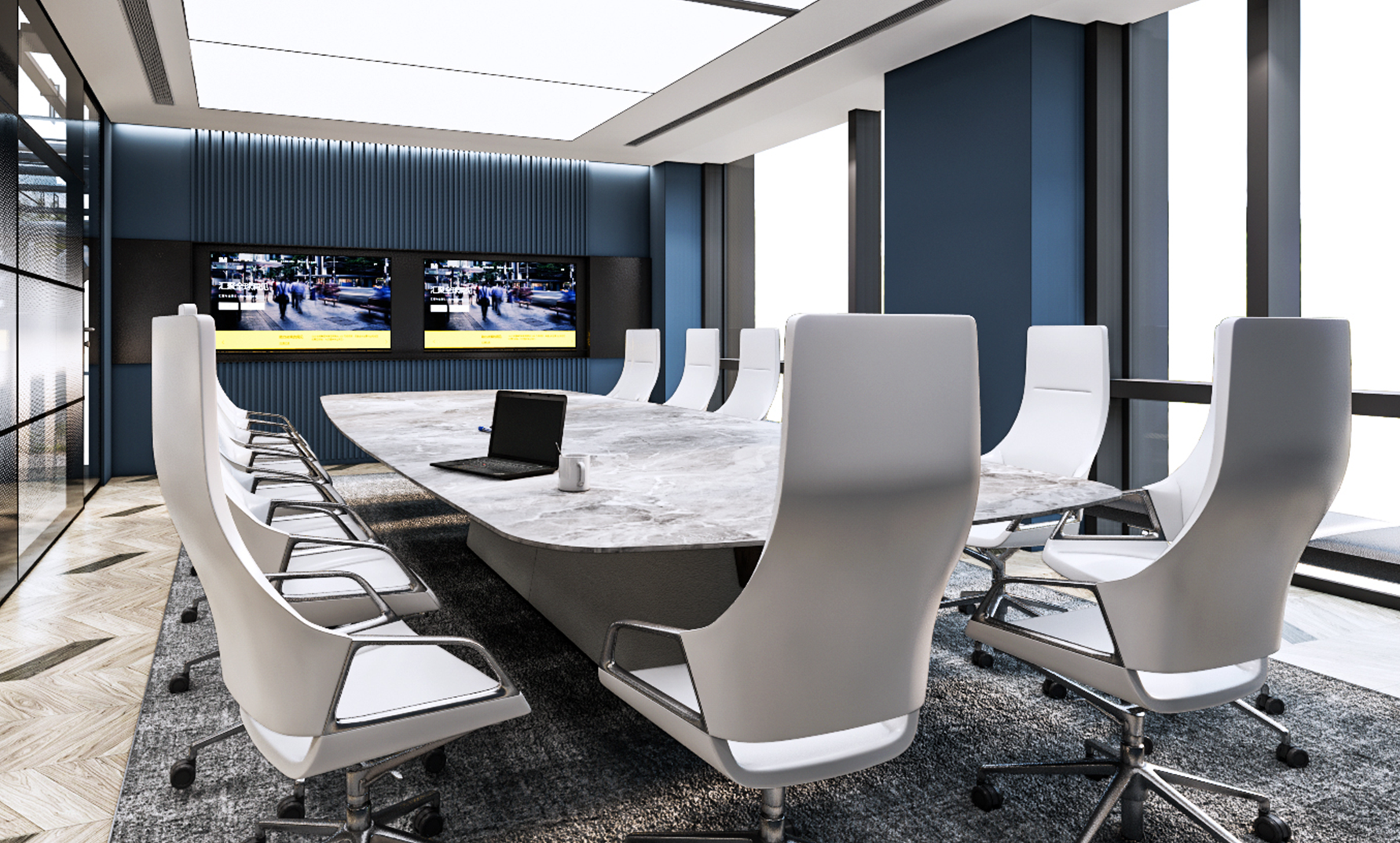 Boardroom with integrated digital displays
